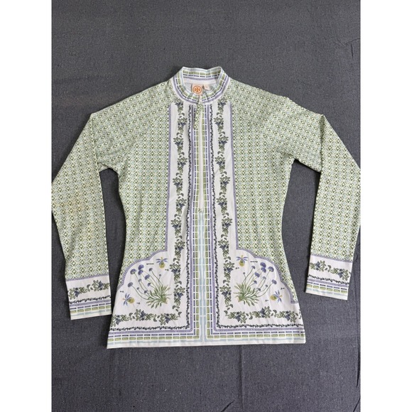 Tory Burch Tops - TORY BURCH Talia Botanical Printed Stretch Long Sleeve Quarter Zip Size S